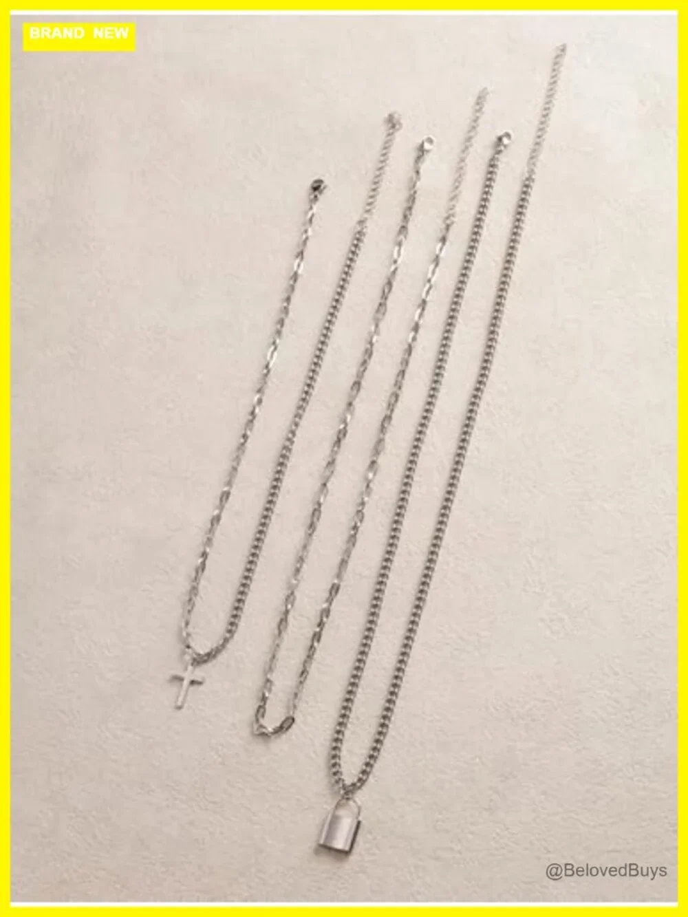 Layered Stainless Steel Cross Lock Pendant Necklace Gothic Punk